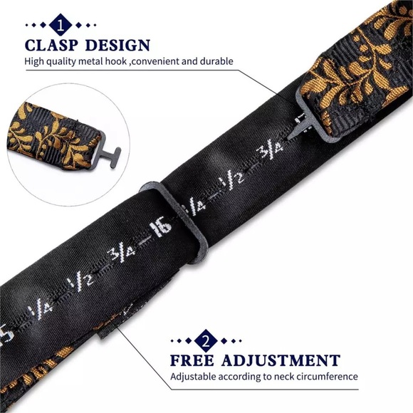 100% Blue Silk Jacquard Woven Adjustable Bow Tie - Picture 5 of 11